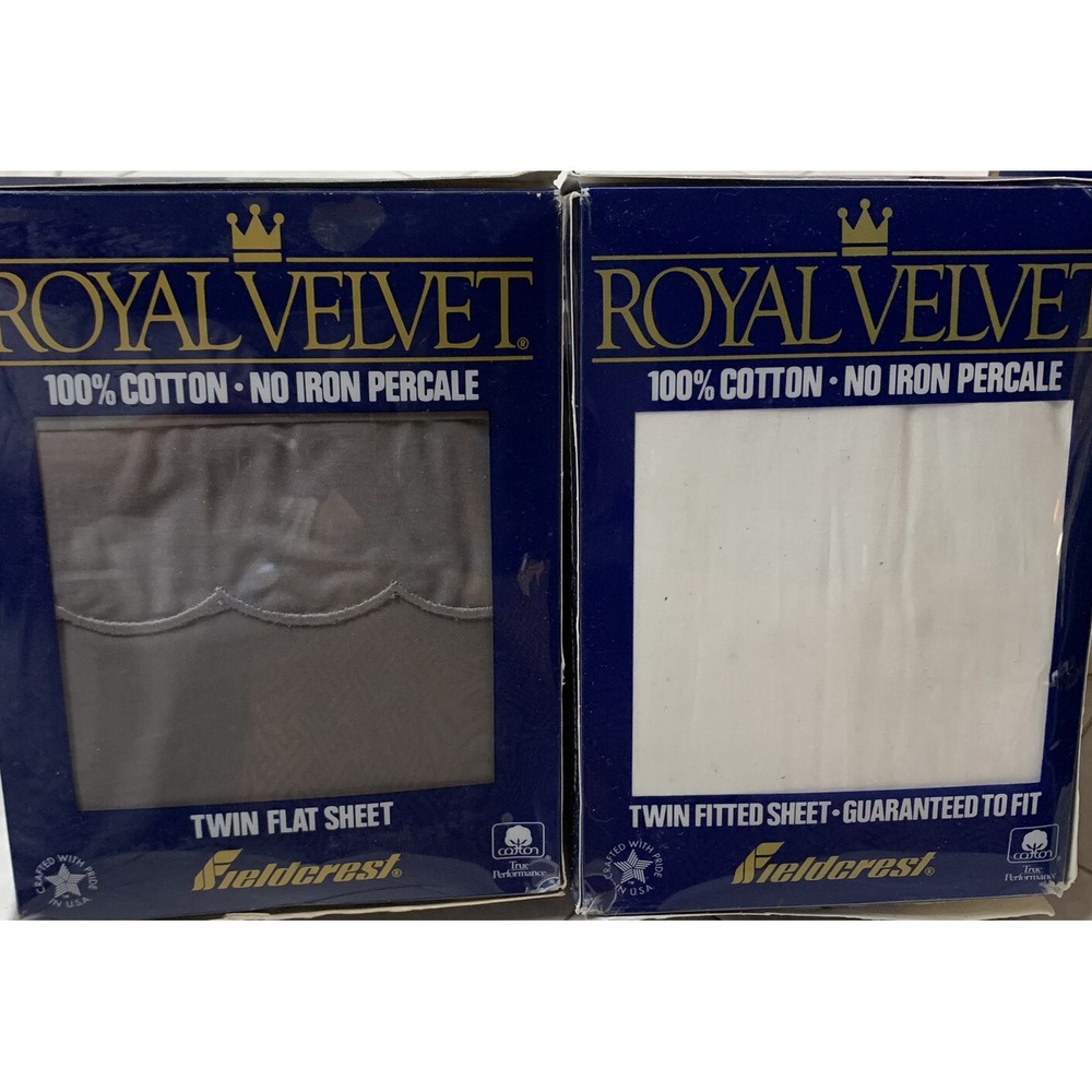 Vtg Fieldcrest Royal Velvet Twin Flat & Fitted Sheets Cotton Percale Made USA